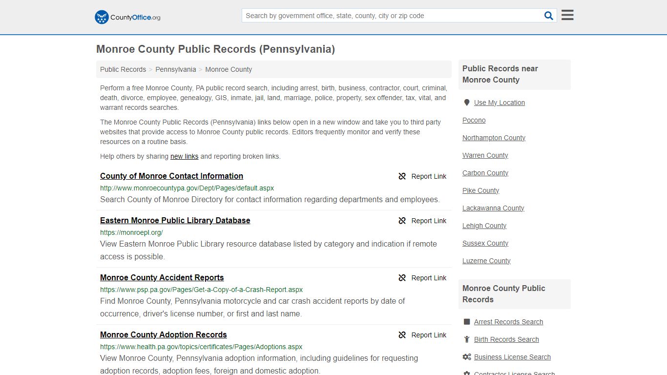 Monroe County Public Records (Pennsylvania) - County Office